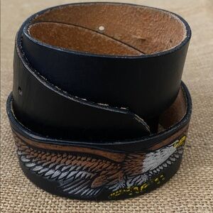 Eagle Leatherworks By Leegin Black Leather Belt Strap Eagle Design No Buckle 38